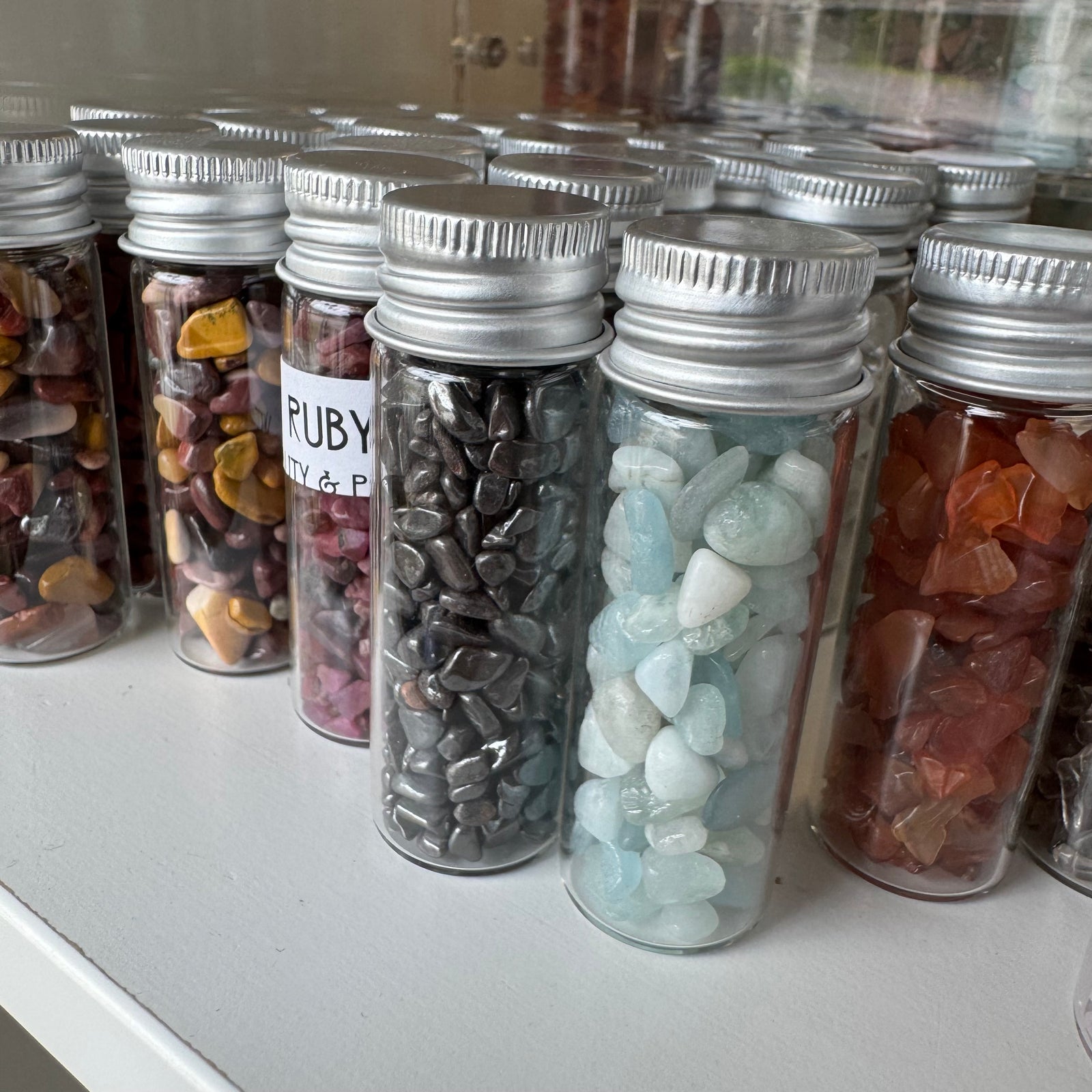 Cast a Stone Gemstone Chips in Glass Bottle | 1.5β Assorted Crystals for Altar, Crafts & Gifts