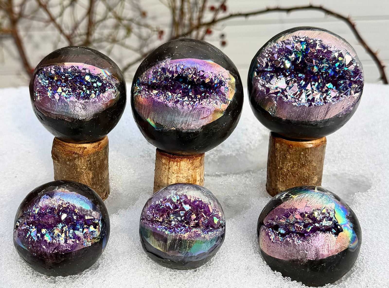 Aura Amethyst Geode Sphere Crystal Ball