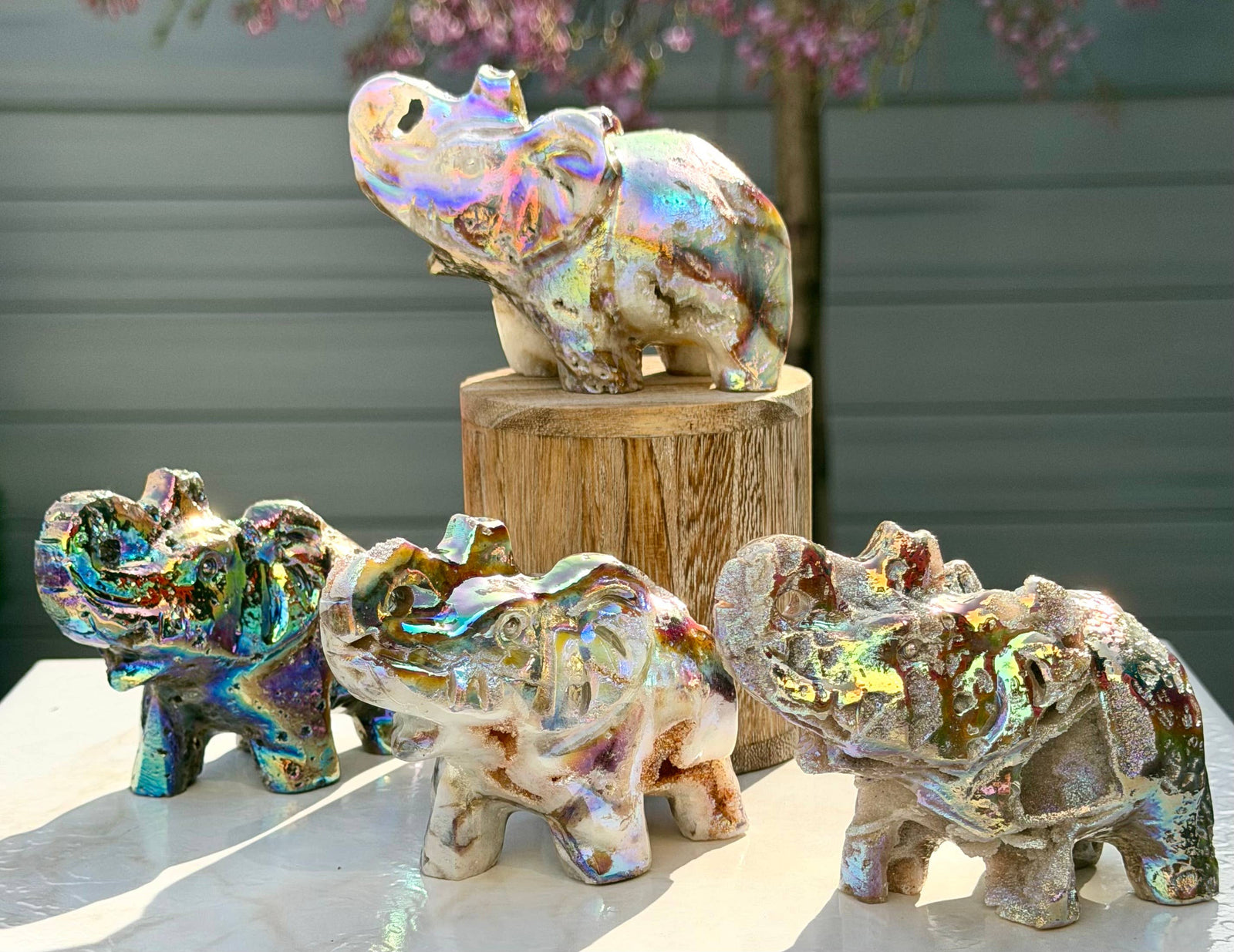 Aura Sphalerite Elephant Figurine - 10cm Luck & Protection Iridescent Crystal