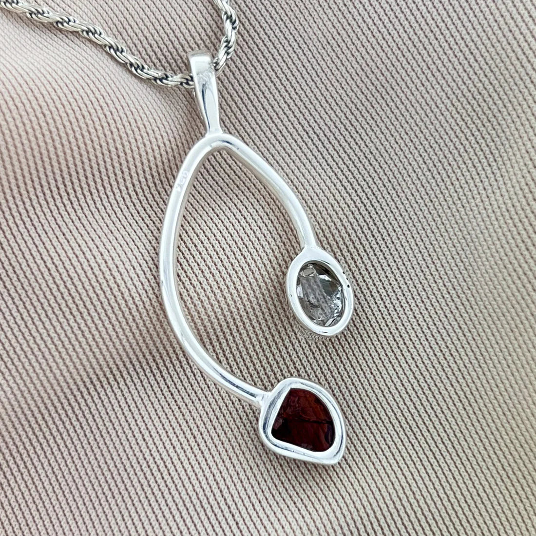 Garnet with Herkimer Diamond Sterling Silver Pendant