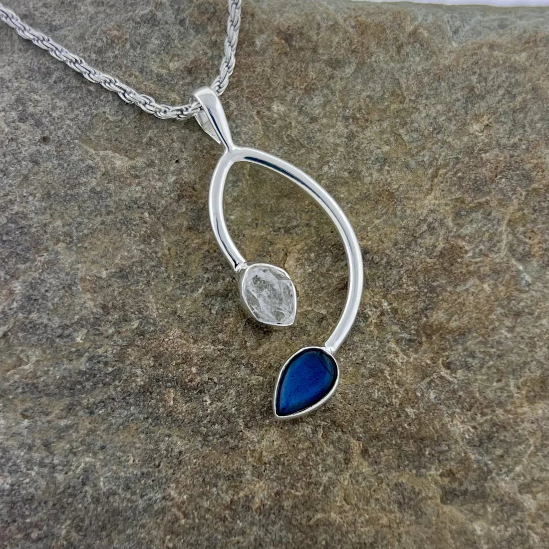 Labradorite With Herkimer Diamond Sterling Silver Pendant