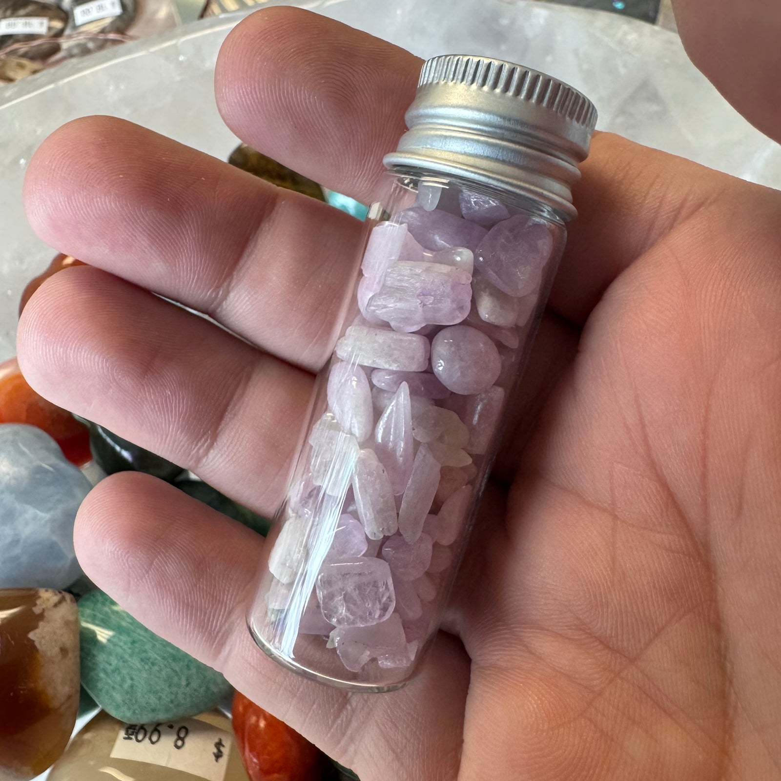 Cast a Stone Gemstone Chips in Glass Bottle | 1.5β Assorted Crystals for Altar, Crafts & Gifts