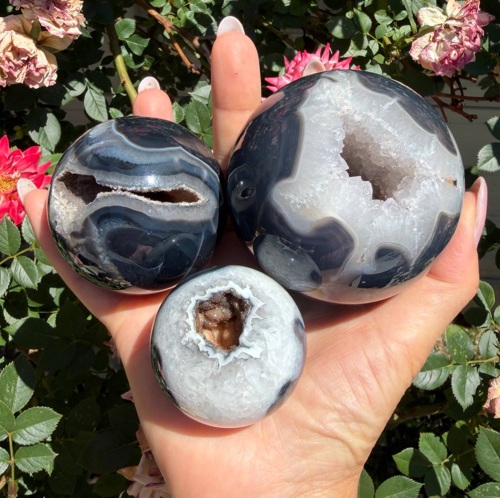 Natural Druzy Onyx Sphere Polished Crystal with Druzy Pockets