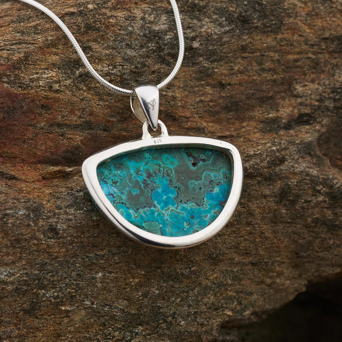 Malachite In Chrysocolla Sterling Silver Pendant