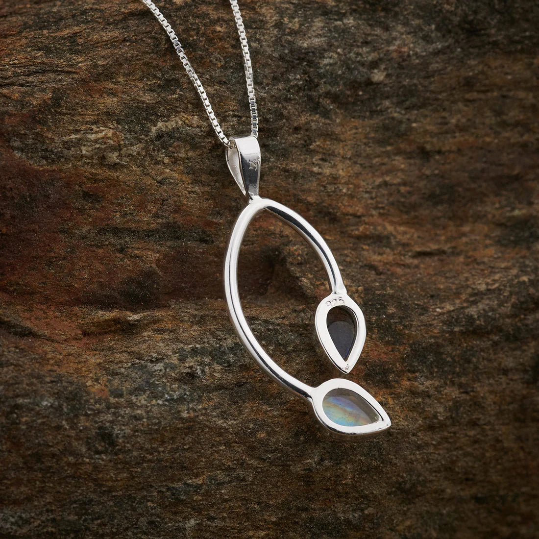 Moonstone With Labradorite Sterling Silver Dual Stone Pendant