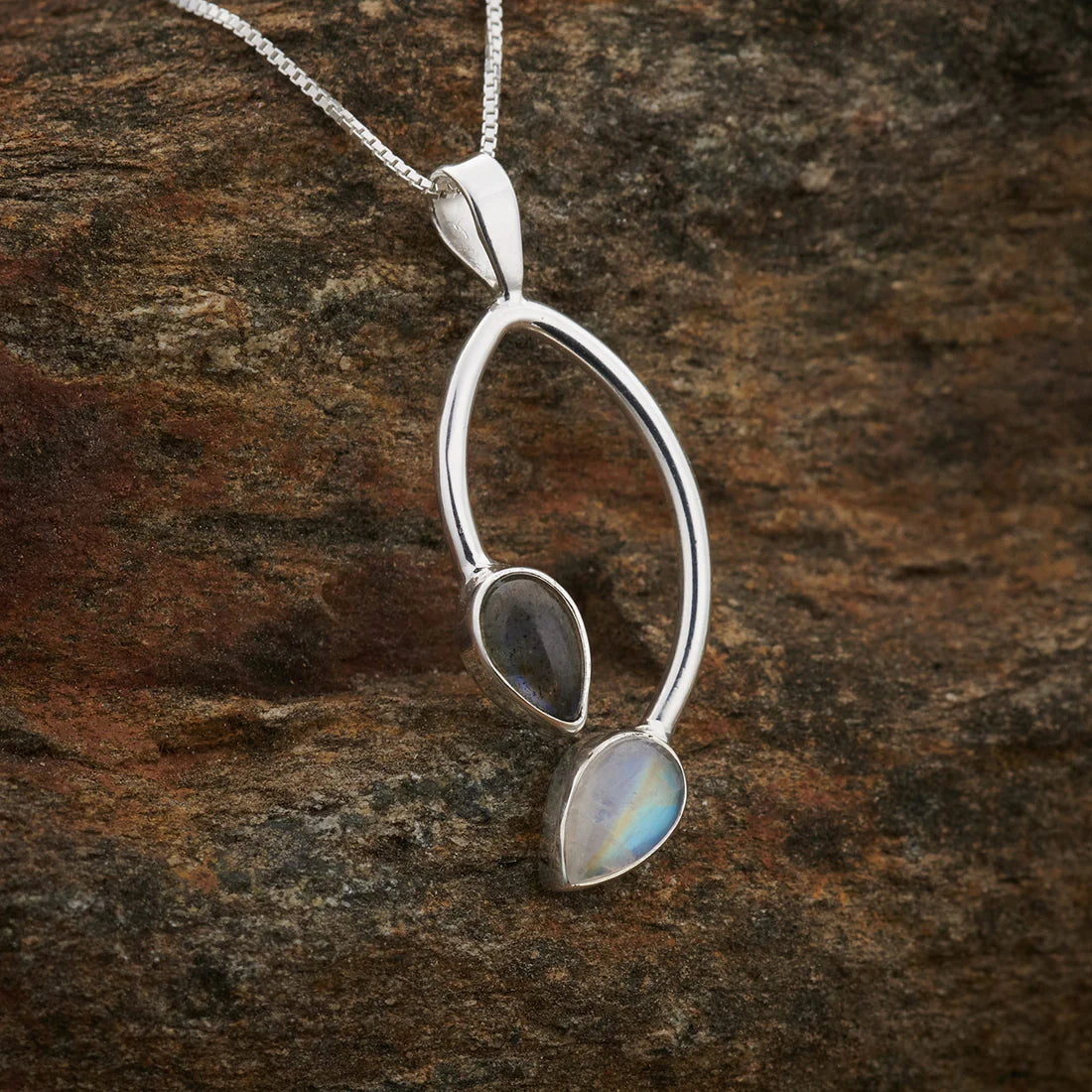 Moonstone With Labradorite Sterling Silver Dual Stone Pendant