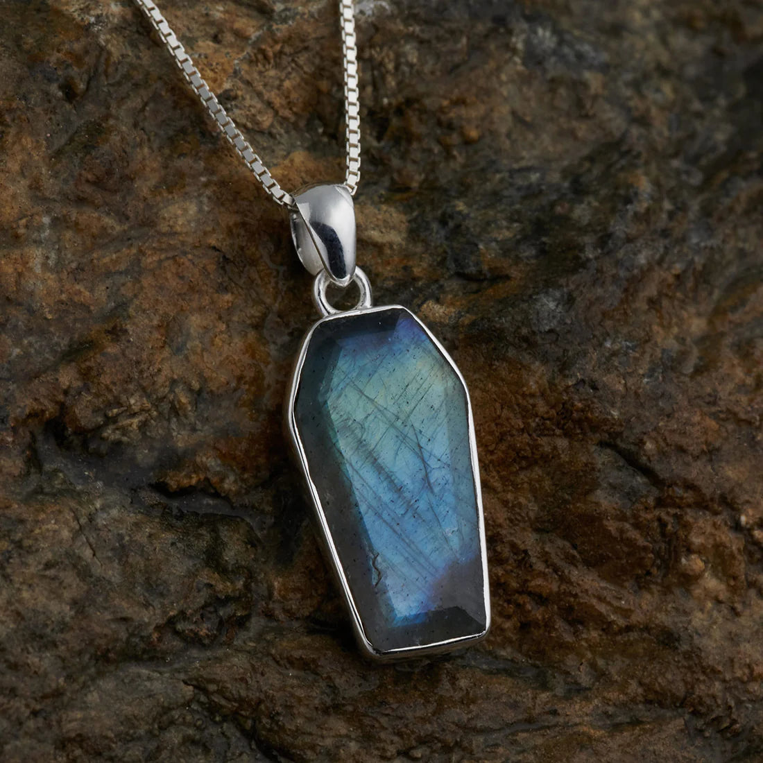 Labradorite Sterling Silver Coffin Pendant