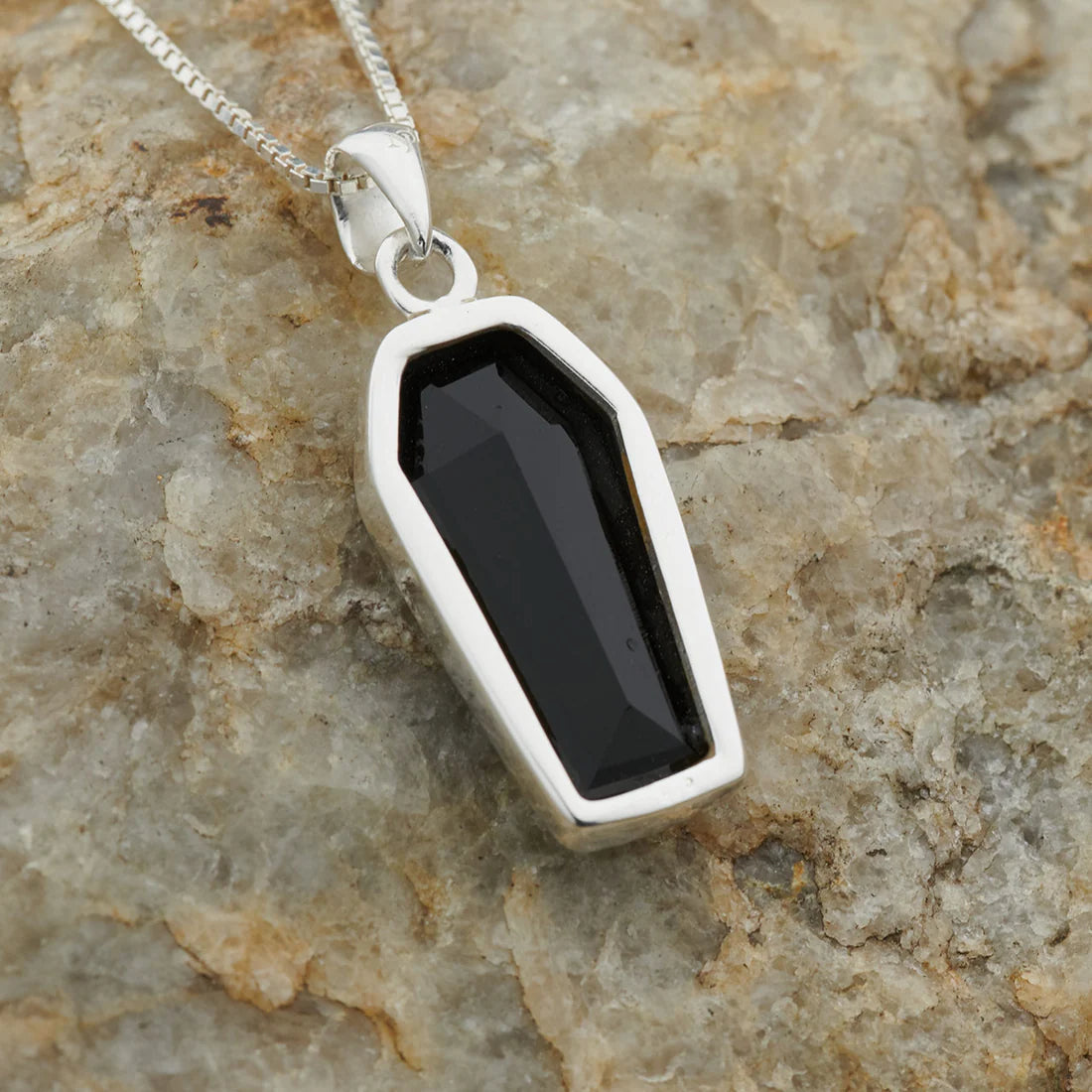 Black Onyx Sterling Silver Coffin Pendant