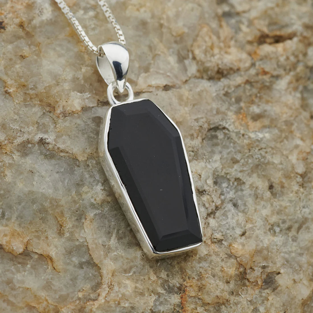 Black Onyx Sterling Silver Coffin Pendant