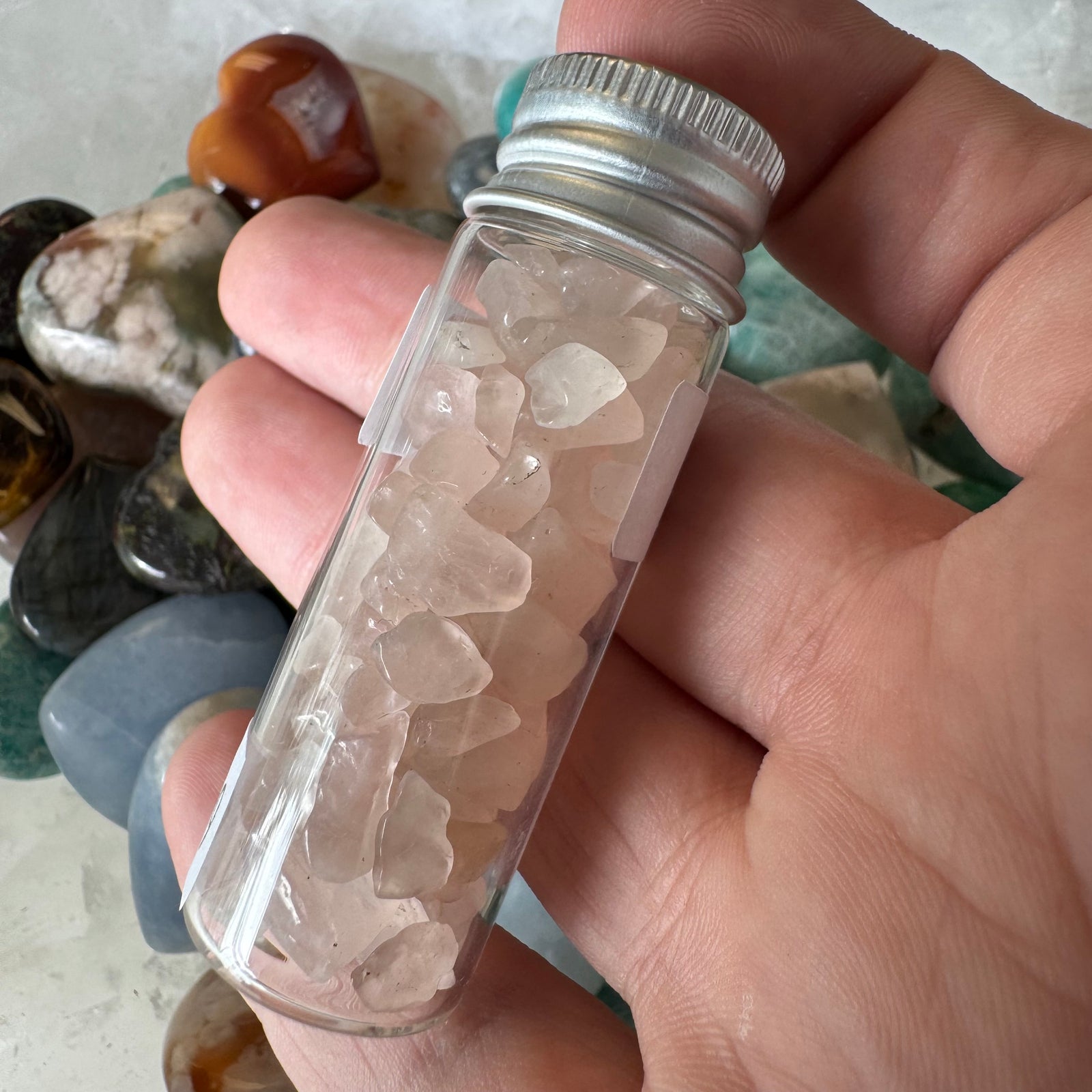 Cast a Stone Gemstone Chips in Glass Bottle | 1.5β Assorted Crystals for Altar, Crafts & Gifts