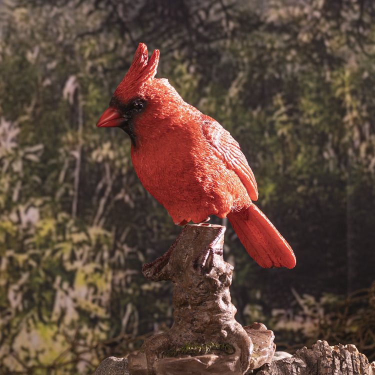 Bouncing Red Cardinal on Stump Statue – Spring-Mounted Bird Figurine for Memorial Comfort