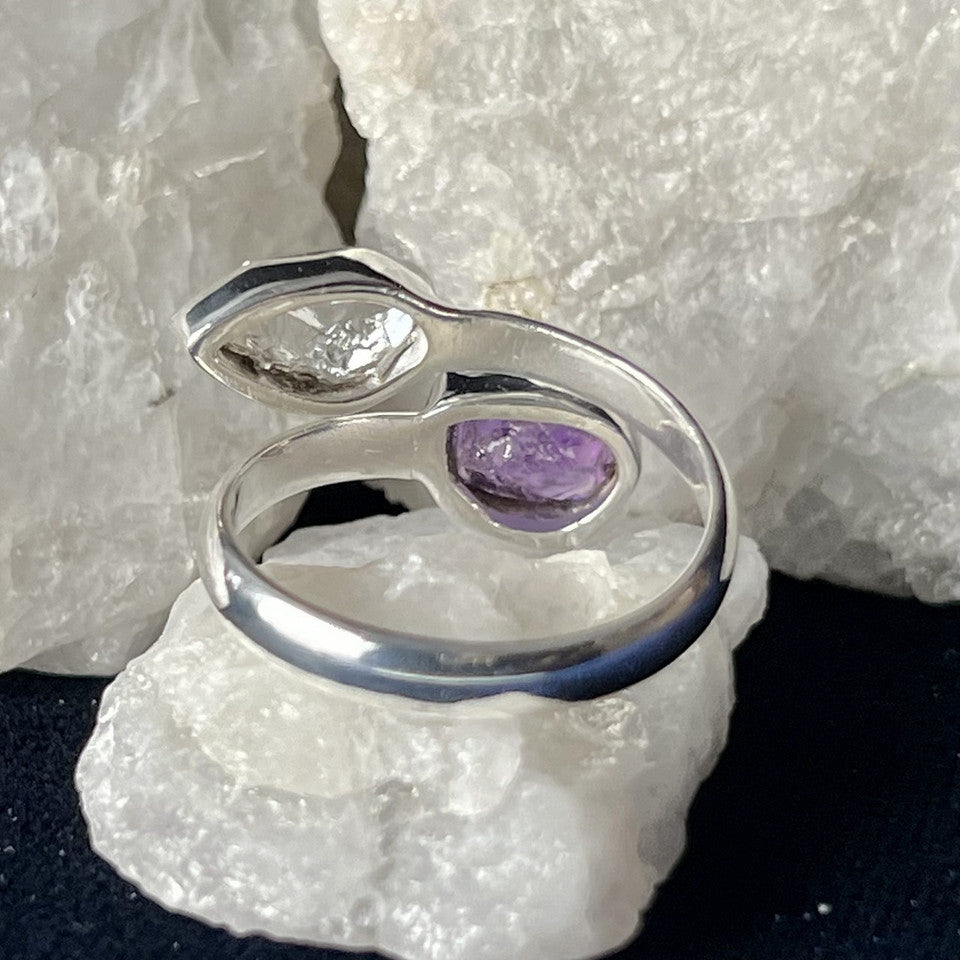 Amethyst With Herkimer Diamond Sterling Silver Ring