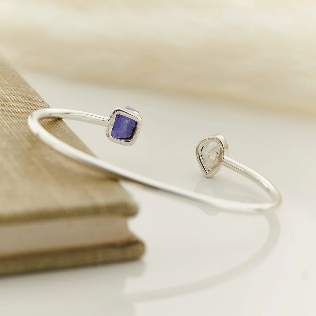 Tanzanite With Herkimer Diamond Sterling Silver Two Stone Bracelet