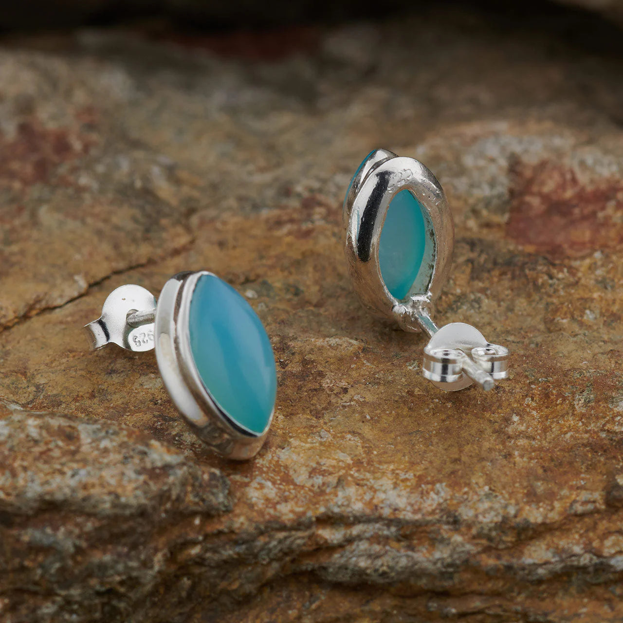 Paraiba Chalcedony Sterling Silver Stud Earrings