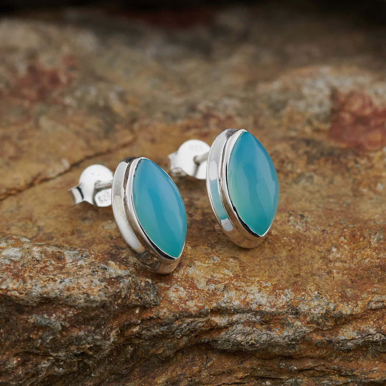 Paraiba Chalcedony Sterling Silver Stud Earrings