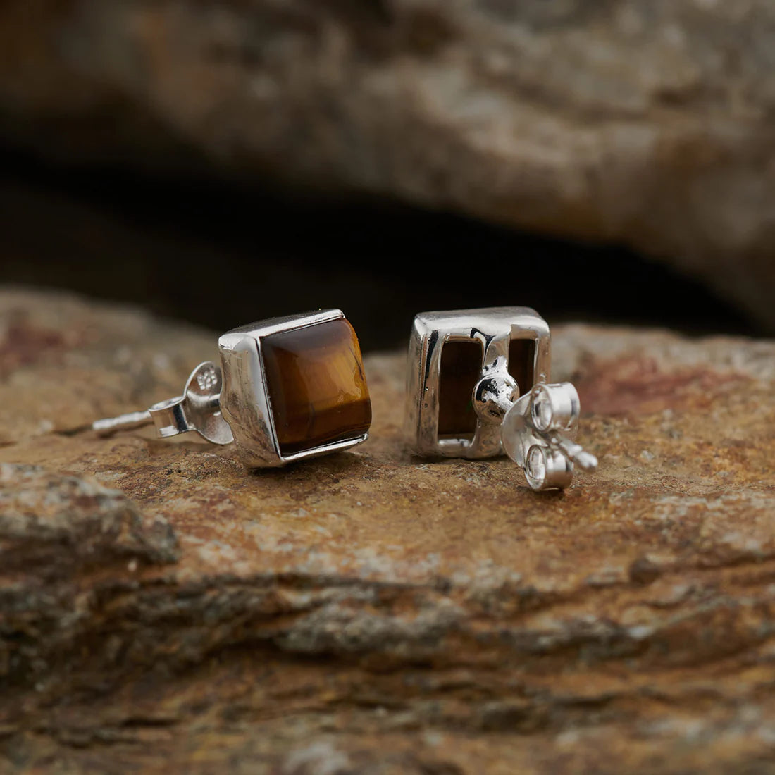 Tiger Eye Sterling Silver Stud Earrings