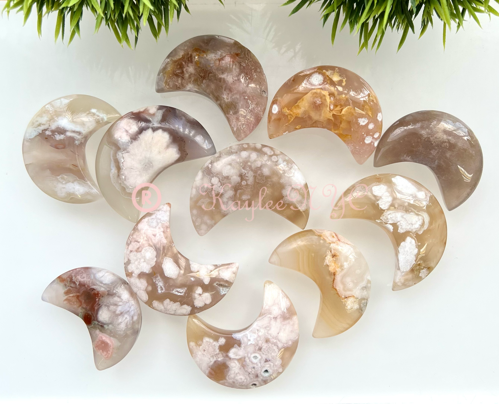 Flower Agate Polished Gemstone Moon