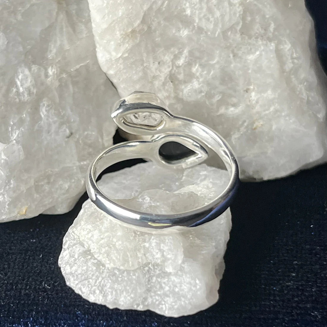 Black Onyx with Herkimer Diamond Sterling Silver Ring