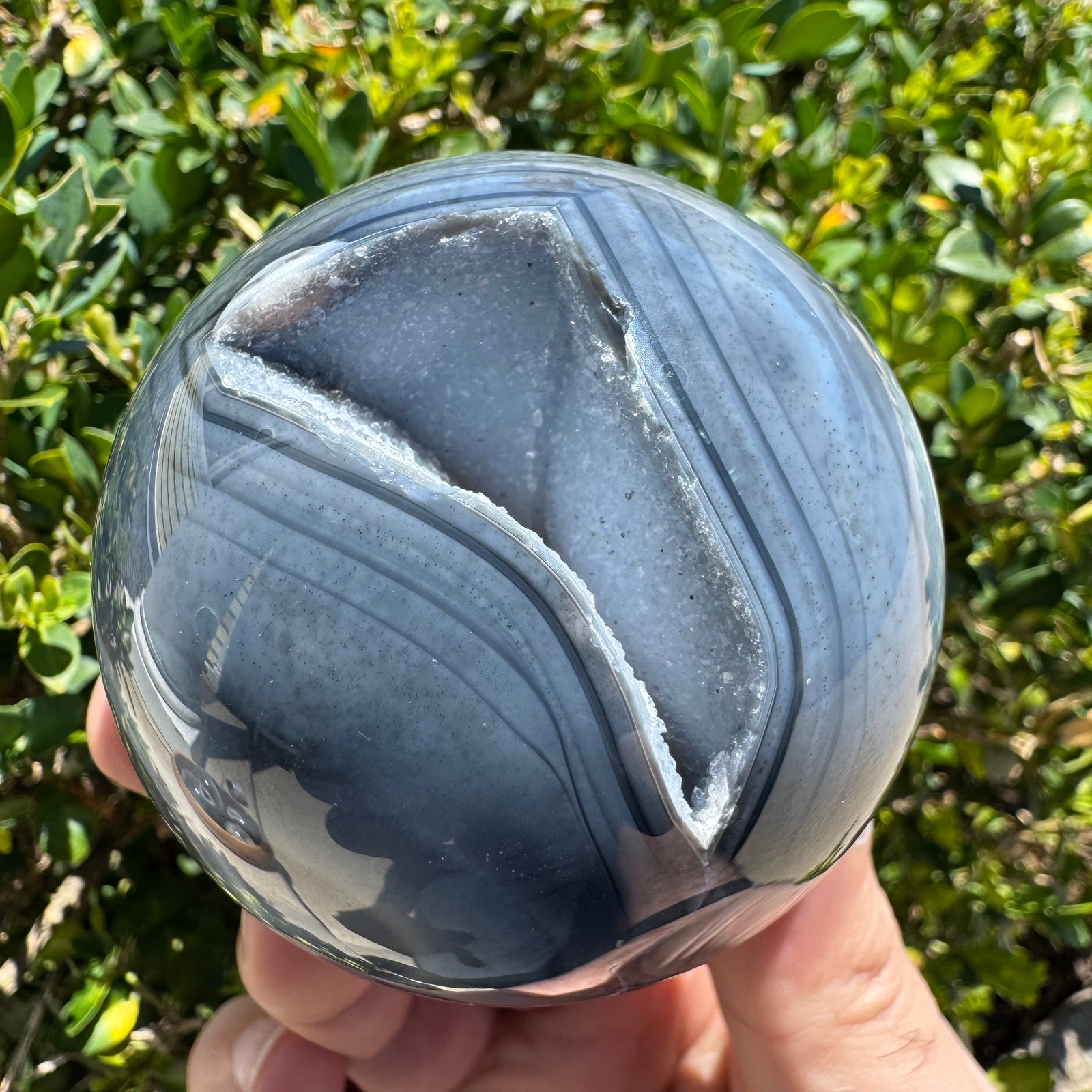Natural Druzy Onyx Sphere Polished Crystal with Druzy Pockets