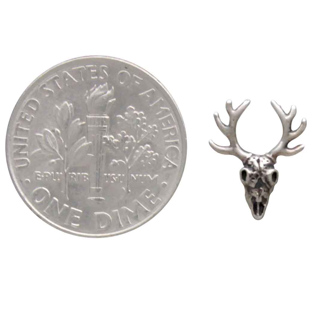 Sterling Silver Deer Skull with Antlers Post Earrings 11x9mm