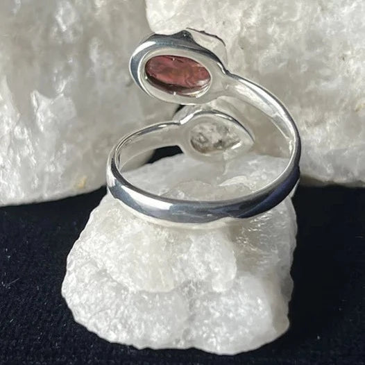 Garnet With Herkimer Diamond Sterling Silver Ring