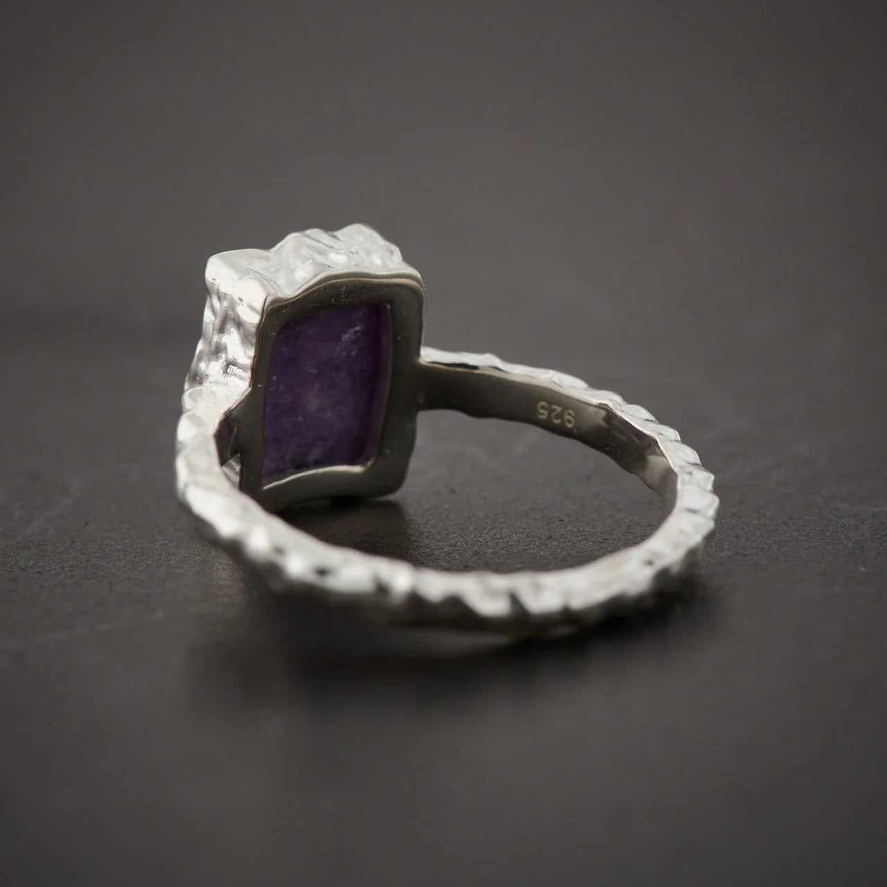 Lepidolite Sterling Silver Rectangle Hammered Finish Ring