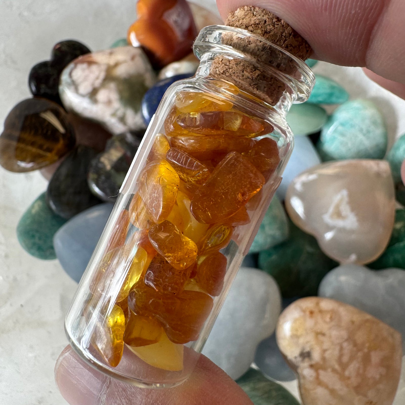 Cast a Stone Gemstone Chips in Glass Bottle | 1.5β Assorted Crystals for Altar, Crafts & Gifts