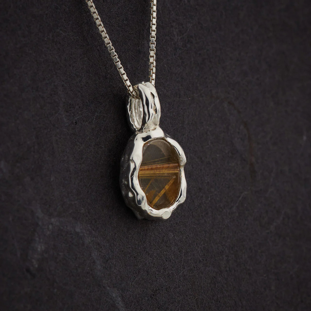 Golden Rutile Hammered Oval Pendant