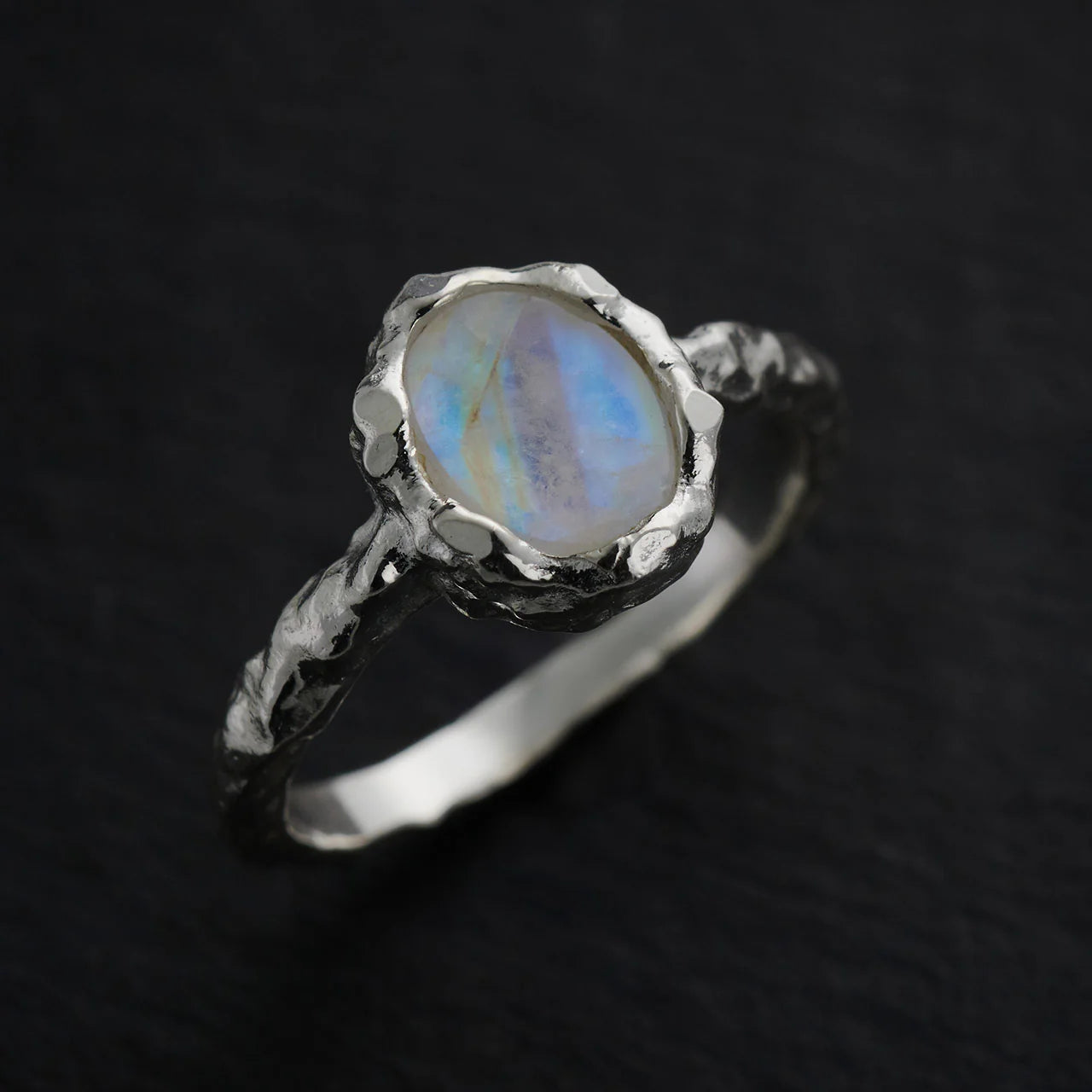 Moonstone Sterling Silver Hammered Oval Ring | Intuition & New Beginnings