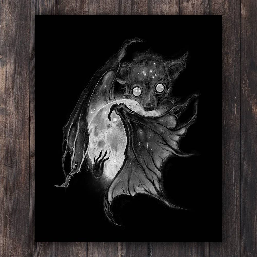 Waning Neonate Bat holding Moon Print
