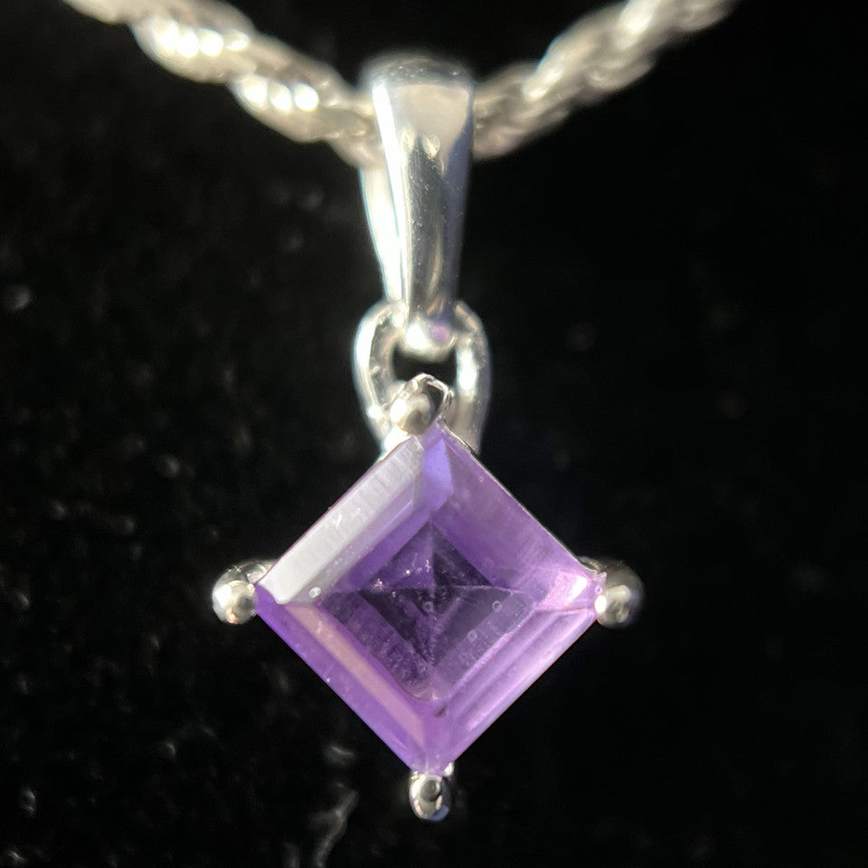 Amethyst Sterling Silver Square Pendant - 5X5