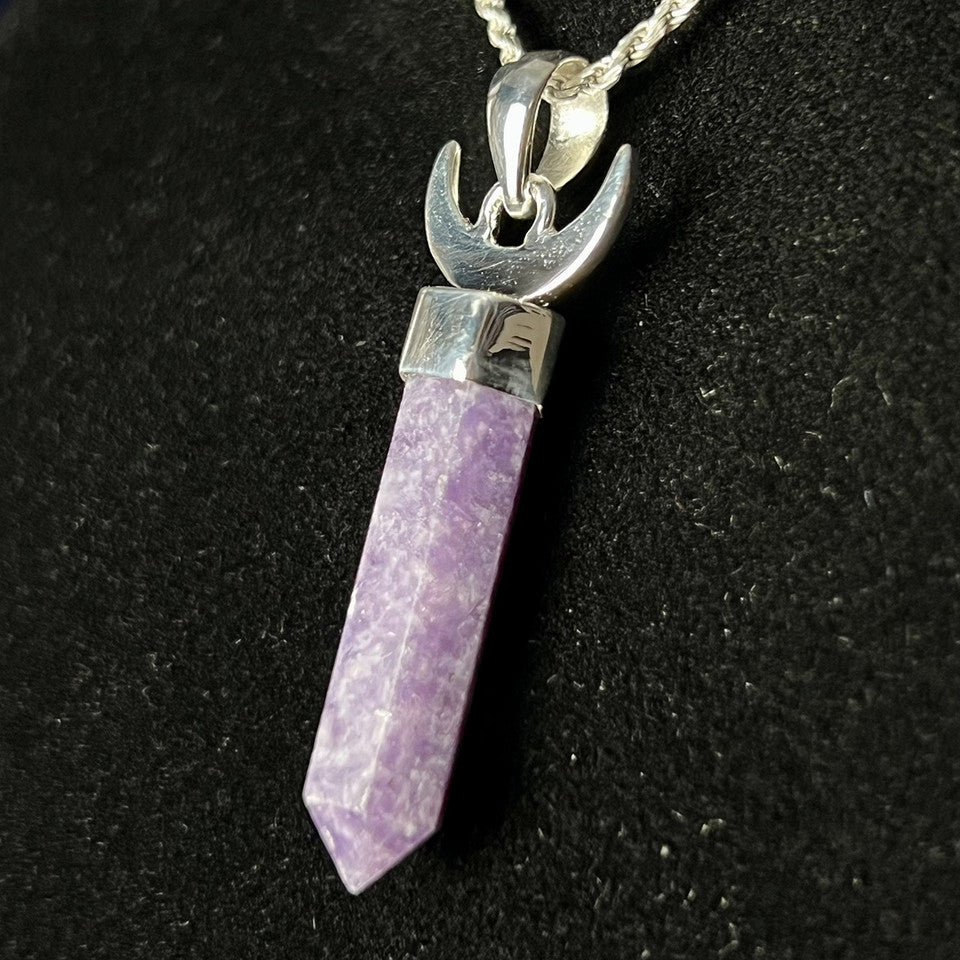 Lepidolite Rising Moon Sterling Silver Point Pendant