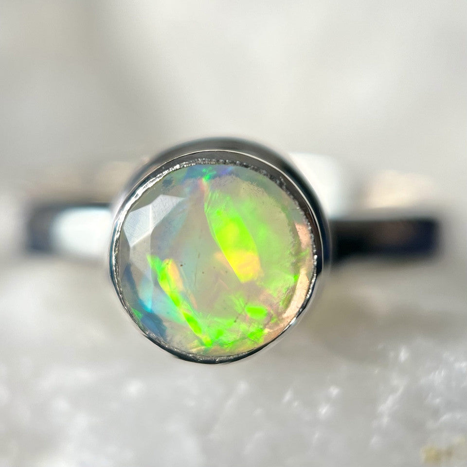 Faceted Ethiopian Opal Sterling Silver Ring