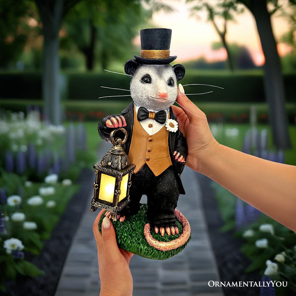 Gentleman Opossum the Victorian Nightcrawler Solar Statue