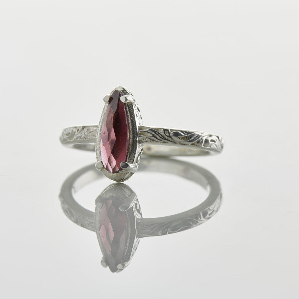 Garnet Ring Checker Filigree Sterling Silver Ring