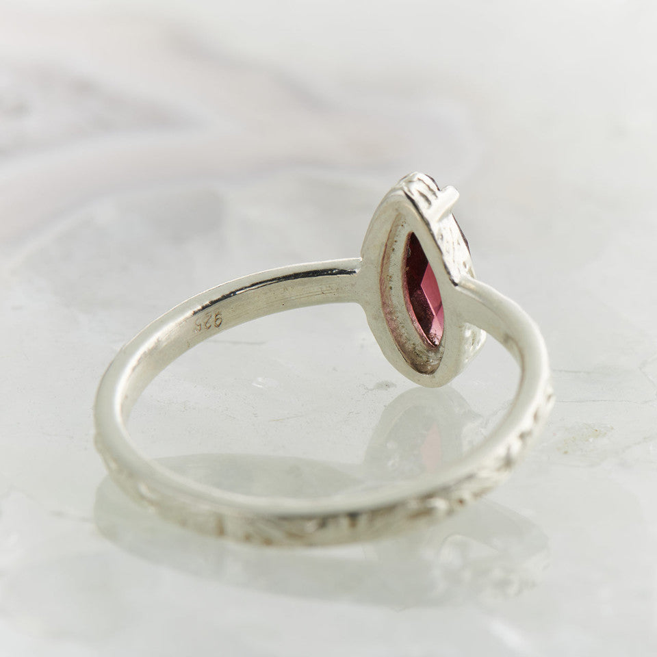 Garnet Ring Checker Filigree Sterling Silver Ring