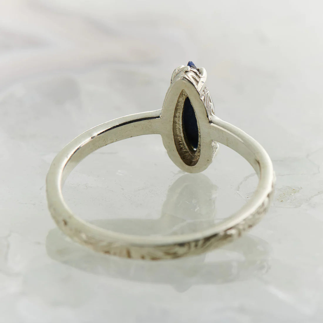 Lapis Lazuli Checker Filigree Sterling Silver Ring