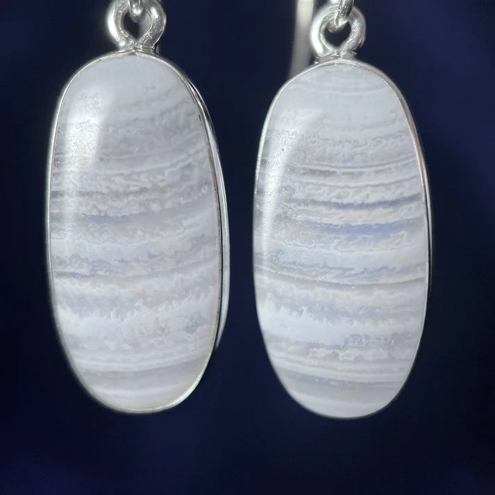 Blue Lace Agate Dangle Earrings Sterling Silver