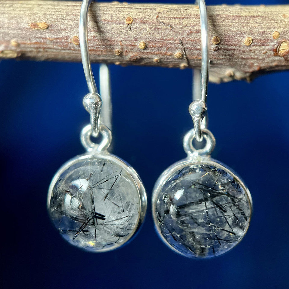 Black Rutile Earrings In Sterling Silver