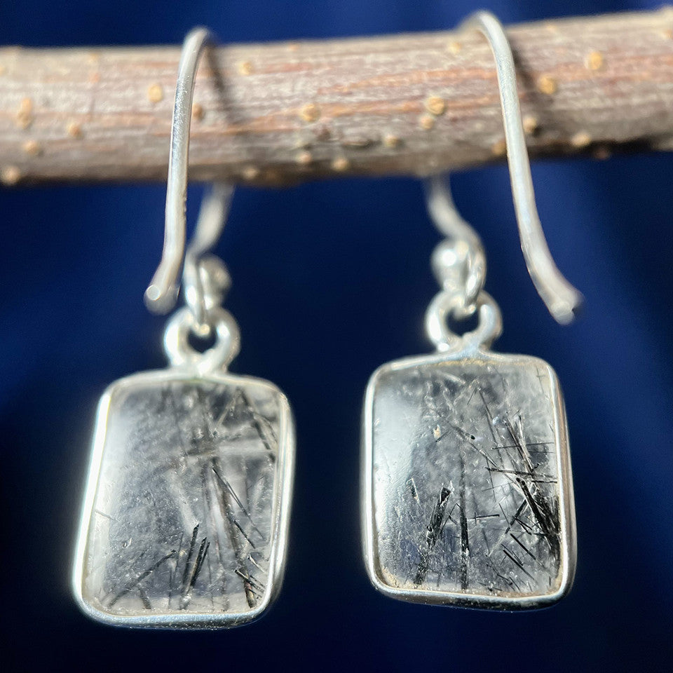 Black Rutile Earrings In Sterling Silver
