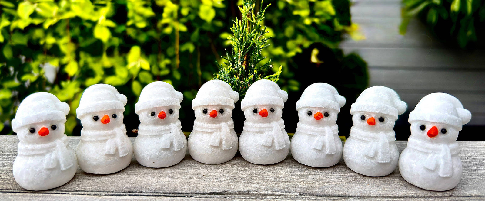 Natural Snow Quartz Snowman Carving with Obsidian Eyes