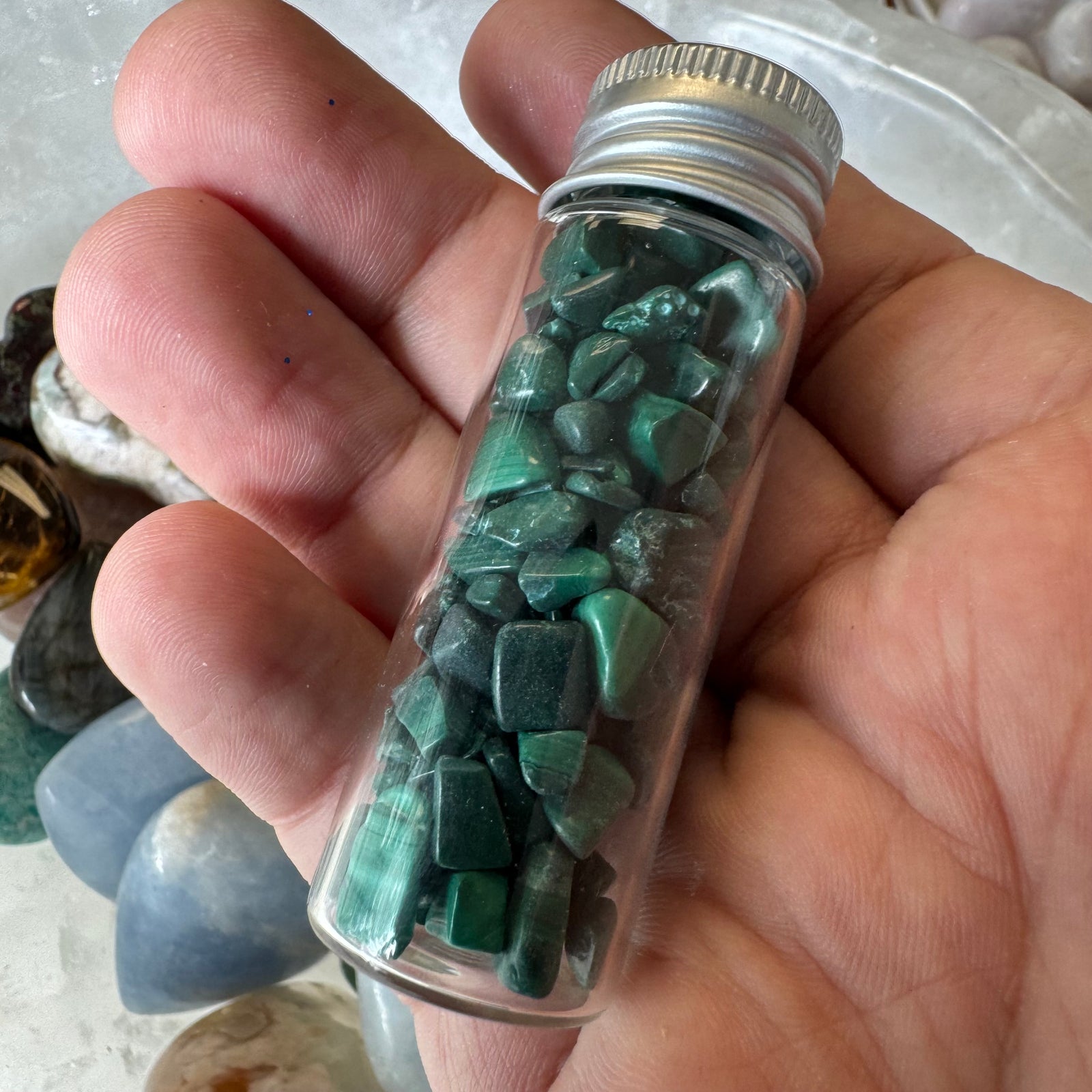 Cast a Stone Gemstone Chips in Glass Bottle | 1.5β Assorted Crystals for Altar, Crafts & Gifts