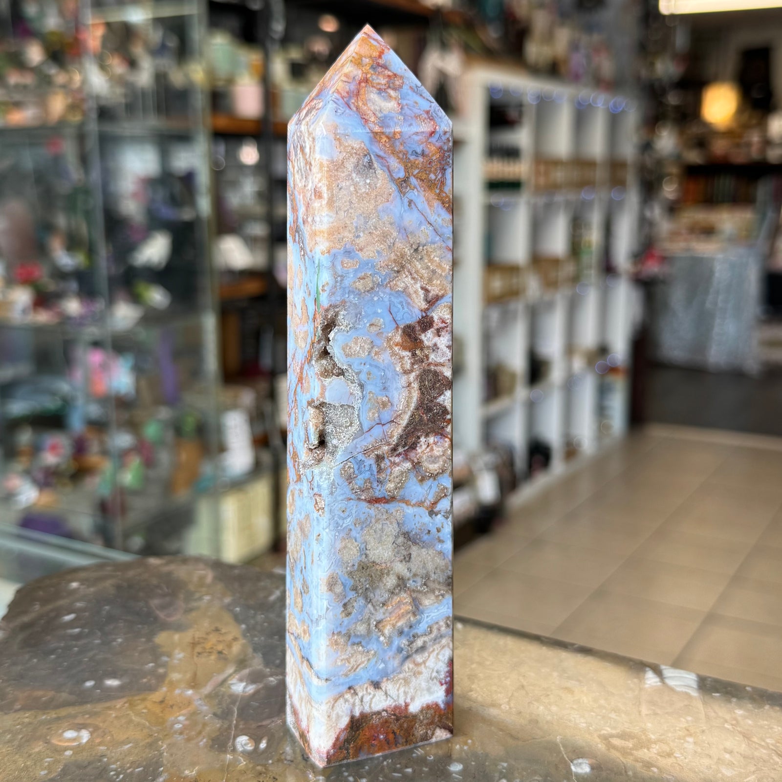 Blue Flower Agate Gemstone Point – Calming Crystal for Healing & Clarity