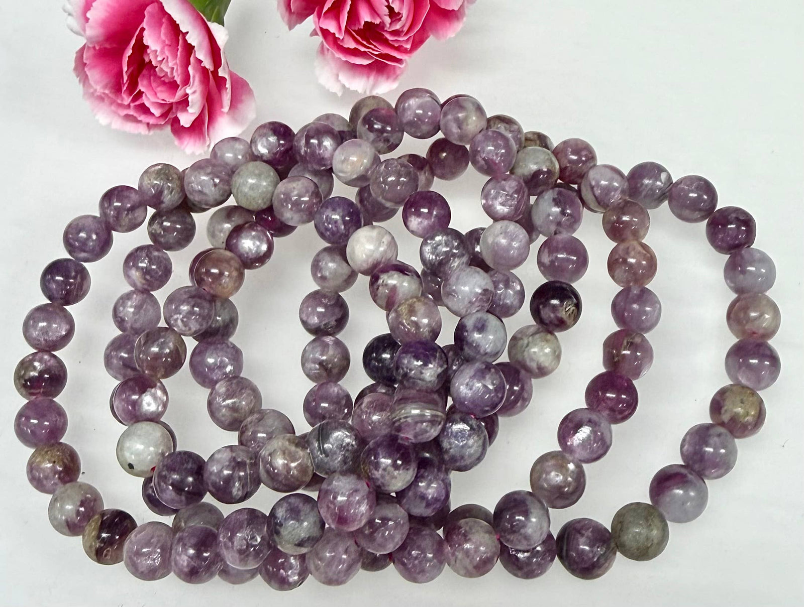 Natural Lepidolite Mica 8mm Crystal Stretch Bracelet 7.5"
