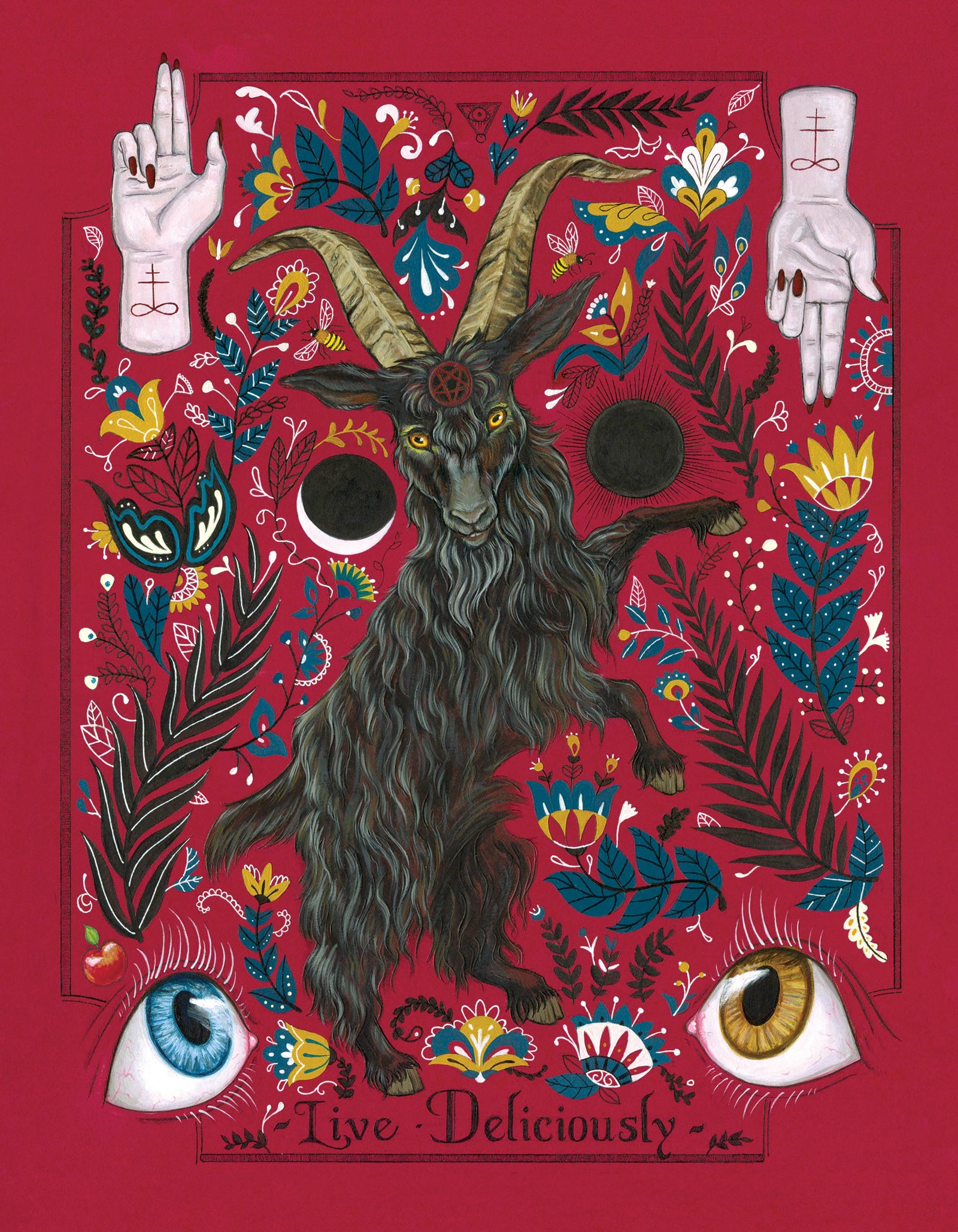 Live Deliciously Black Goat Print