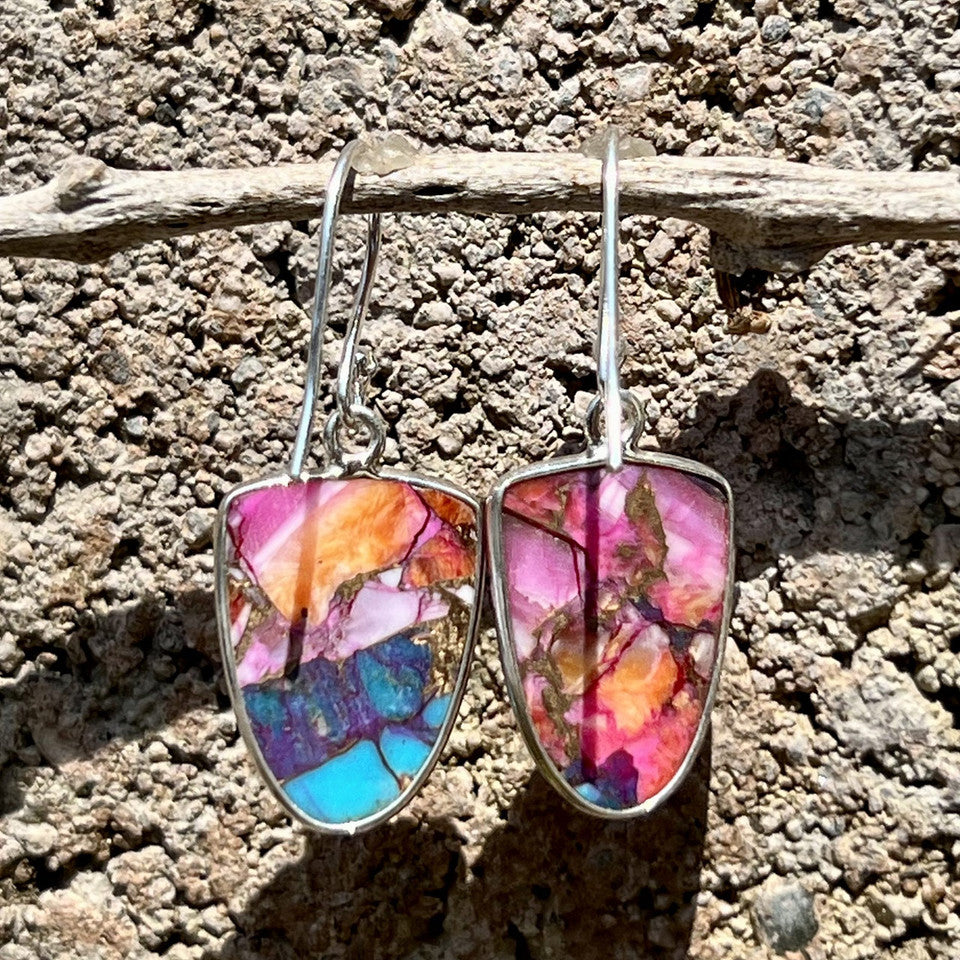 Kingman Pink Dahlia Tq. Sterling Silver Dangle Earrings