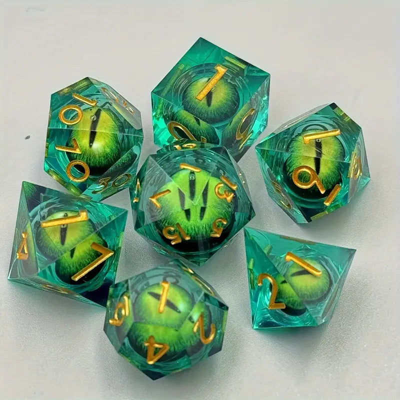 Flowable Liquid Dice 7-piece D&D Sharp Resin Inclusion Dice