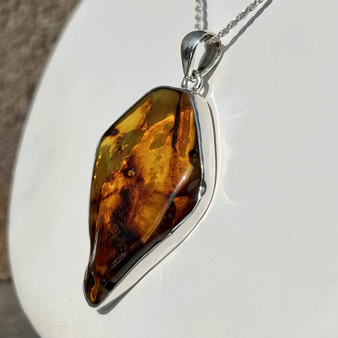 Bug Included Baltic Amber Pendant Sterling Silver