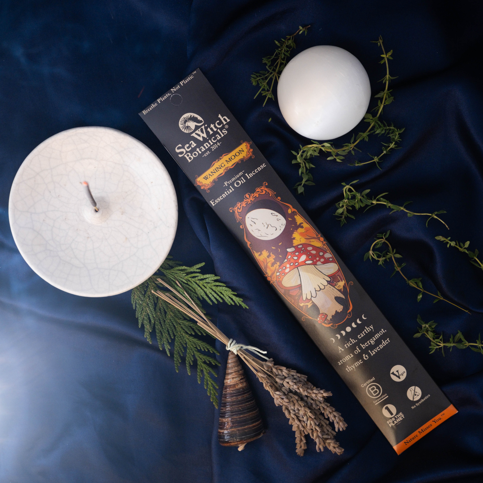 Waning Moon Premium Incense: with Bergamot, Lavender, Thyme & Cedarwood