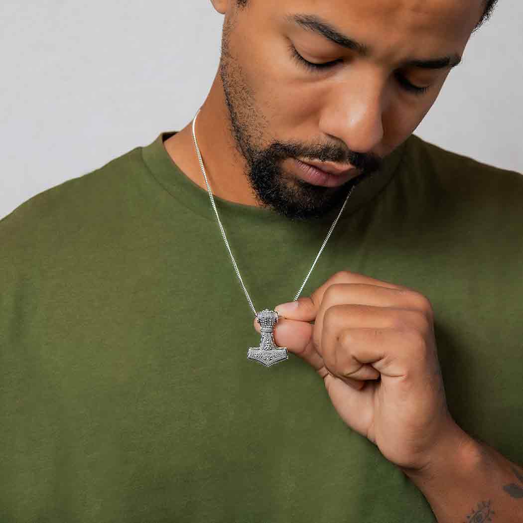 Men's Necklace Sterling Silver Thor's Hammer 22 Inch